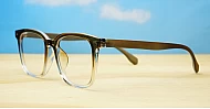 Brown and clear fade blue blocker glasses with silver temple detailing