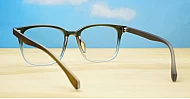 Brown and clear fade blue blocker glasses with silver temple detailing