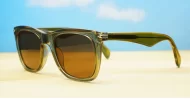 The Hawk unisex vintage wayfarer UV400 sunglasses in light brown translucent with gold accents and dark brown Category 3 lenses