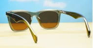 The Hawk unisex vintage wayfarer UV400 sunglasses in light brown translucent with gold accents and dark brown Category 3 lenses