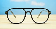 Black aviator computer glasses with gold bridge and temple detailing