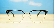 Black Clubmaster style blue light glasses with TR90 temples and gold bridge detailing