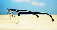 Black Clubmaster style blue light glasses with TR90 temples and gold bridge detailing