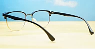 Black Clubmaster style blue light glasses with TR90 temples and gold bridge detailing