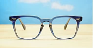 Crystal blue chunky square anti blue light glasses with silver temple detailing