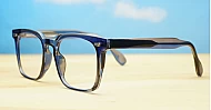 Crystal blue chunky square anti blue light glasses with silver temple detailing