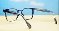 Crystal blue chunky square anti blue light glasses with silver temple detailing