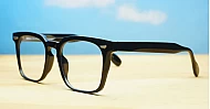 Chunky shiny black square computer glasses with silver temple detailing