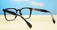 Chunky shiny black square computer glasses with silver temple detailing