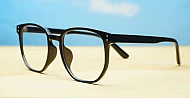 Shiny black TR90 blue block glasses with silver pin temple detailing