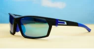 Knox Blue men's sports sunglasses with blue mirror lenses and matte black frames with blue temples