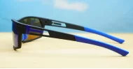 Knox Blue men's sports sunglasses with blue mirror lenses and matte black frames with blue temples