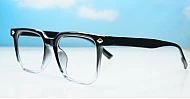 Black and clear two-tone square TR90 anti blue light glasses with silver diamond temple detailing