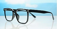 Black square TR90 blue blocker glasses with silver diamond temple detailing