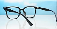 Black square TR90 blue blocker glasses with silver diamond temple detailing