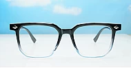 Black and clear two-tone square TR90 anti blue light glasses with silver diamond temple detailing