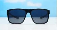 Polycarbonate wrap-around polarised sunglasses in slim fit profile