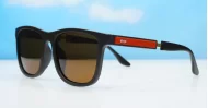Grit Brown sports wrap polarised sunglasses dark brown red stripe temples