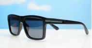Outlaw matte black polarised sunglasses with superdark lenses grey stripe temples and inner core wire