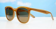 iPOP Kiri large round polarised sunnies in light brown with dark brown lenses and silver pip detail