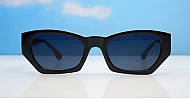 The Matilda retro angular UV400 sunglasses for women in black or blue with super dark lenses