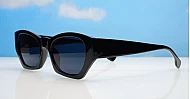 The Matilda retro angular UV400 sunglasses for women in black or blue with super dark lenses