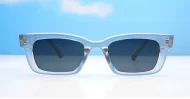 The Amos small retro rectangular UV400 sunglasses for women with super dark lenses and gold arm detailing