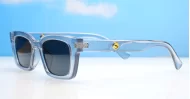 The Amos small retro rectangular UV400 sunglasses for women with super dark lenses and gold arm detailing