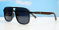 iPOP Slate polarised aviator sunglasses with polished wood temples in black frames