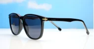 The Canyon unisex round UV400 sunglasses in black with coloured pinstripe, gold accents and dark grey Category 3 lenses