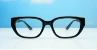 Black rectangular computer glasses with clean undetailed retro frame
