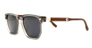 Classic unisex polarised sunglasses with gold accents and faux wood temples