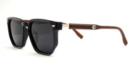 Classic unisex polarised sunglasses with gold accents and faux wood temples