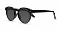 The Acorn small unisex vintage round UV400 sunglasses in shiny black with silver accents and dark lenses