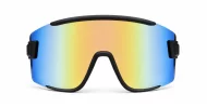 Zest retro sports sunglasses with matte black frames and bold mirror lenses