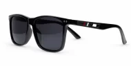 Men's polarised sunglasses with glossy black square frame and silver pins