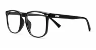 Unisex rectangular blue light glasses with keyhole bridge and twin metal pin detail