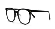 Round shiny black TR90 anti blue light glasses with gold detailing and steel hinges