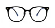 Round shiny black TR90 anti blue light glasses with gold detailing and steel hinges