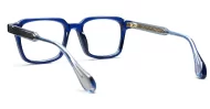Chunky square blue blue light glasses with inner wire temples and steel hinges