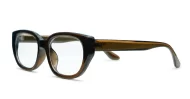 Brown rectangular blue light glasses with clean undetailed frame suited to women