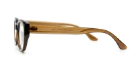 Brown rectangular blue light glasses with clean undetailed frame suited to women