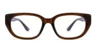 Brown rectangular blue light glasses with clean undetailed frame suited to women