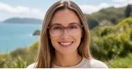 Womens blue light glasses NZ with soft square frame and gold temples