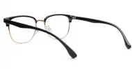 Black Clubmaster style blue light glasses with TR90 temples and gold bridge detailing
