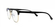 Black Clubmaster style blue light glasses with TR90 temples and gold bridge detailing