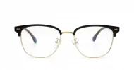 Black Clubmaster style blue light glasses with TR90 temples and gold bridge detailing