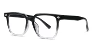 Black and clear two-tone square TR90 anti blue light glasses with silver diamond temple detailing