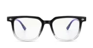 Black and clear two-tone square TR90 anti blue light glasses with silver diamond temple detailing