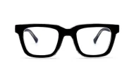 Rectangular blue blocker glasses with black to transparent fade frames and inner core wire temples